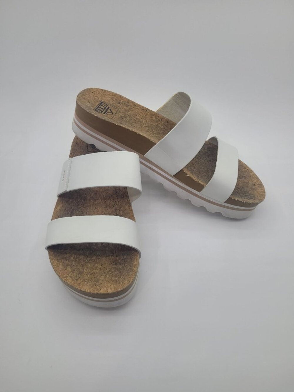 Reef White Cork Footbed Double-Strap Slide Sandals